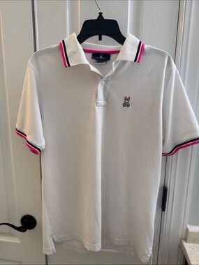 Psycho Bunny White Polo with Pink & Black Trim